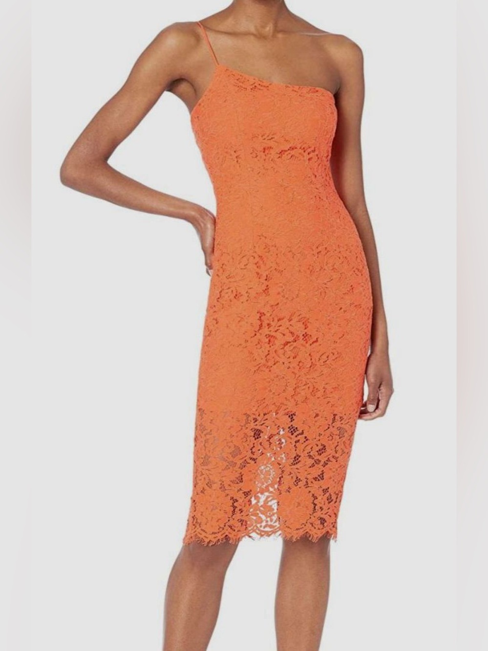 One Strap Orange Lace Sheath Dress